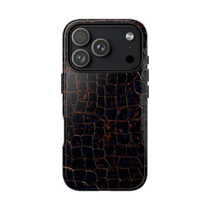 Croc-Embossed Tough Phone Case — Shockproof Black Alligator Texture