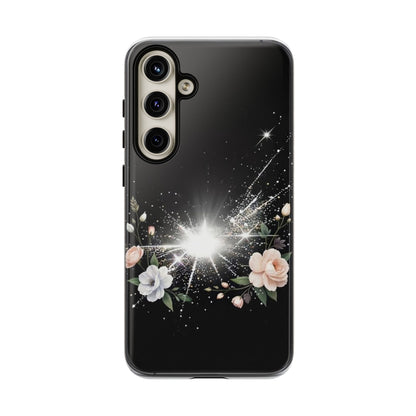 Floral Burst Phone Case — Protective Black Sparkle Design