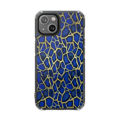 Blue & Gold Giraffe Pattern Clear Magnetic Phone Case