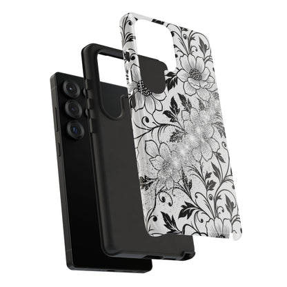 Floral Lace Phone Case — Black & White Vintage Flower Protective Case