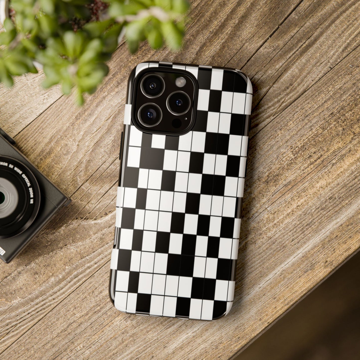 Crossword Grid Phone Case — Black & White Puzzle Pattern Tough Phone Cover
