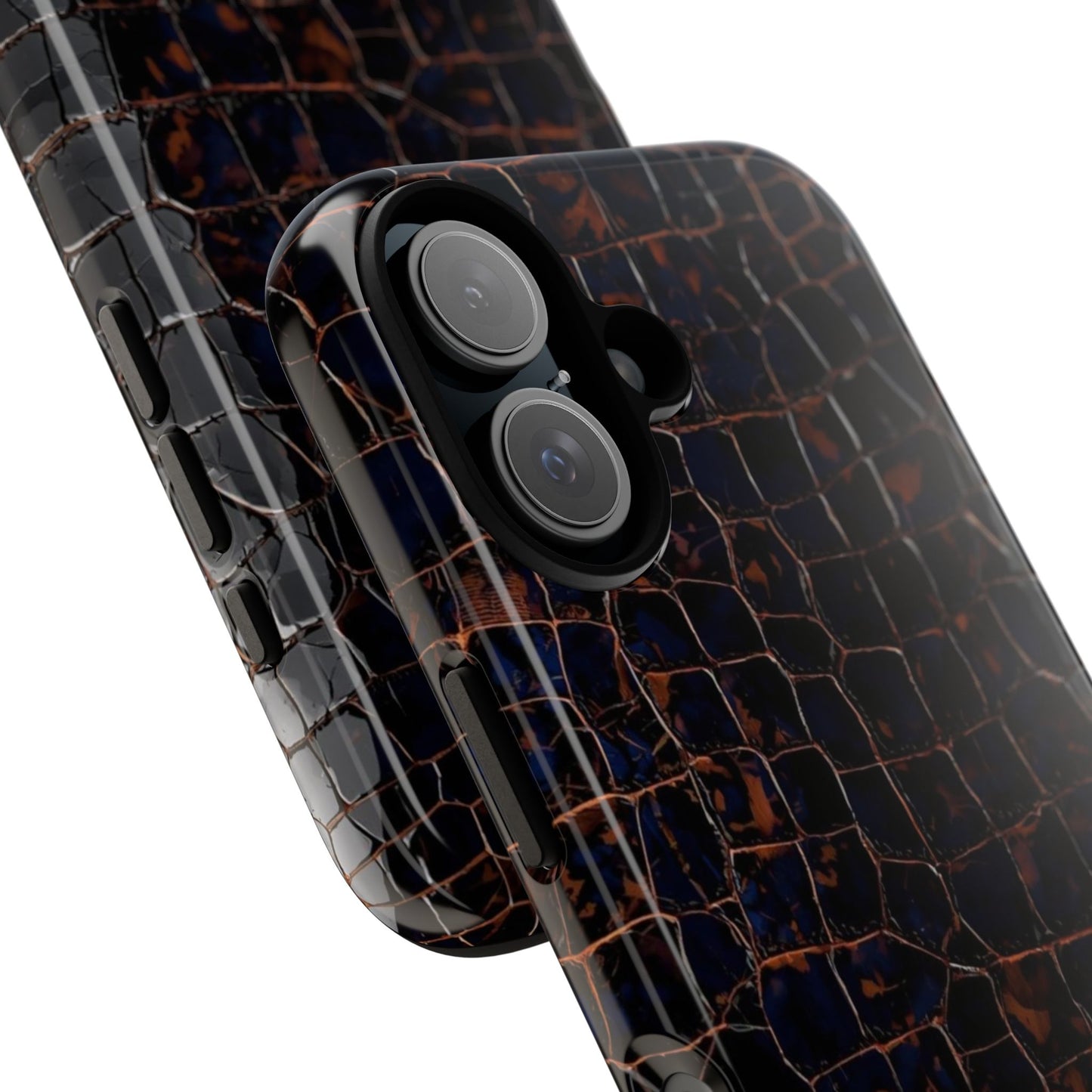 Croc-Embossed Tough Phone Case — Shockproof Black Alligator Texture