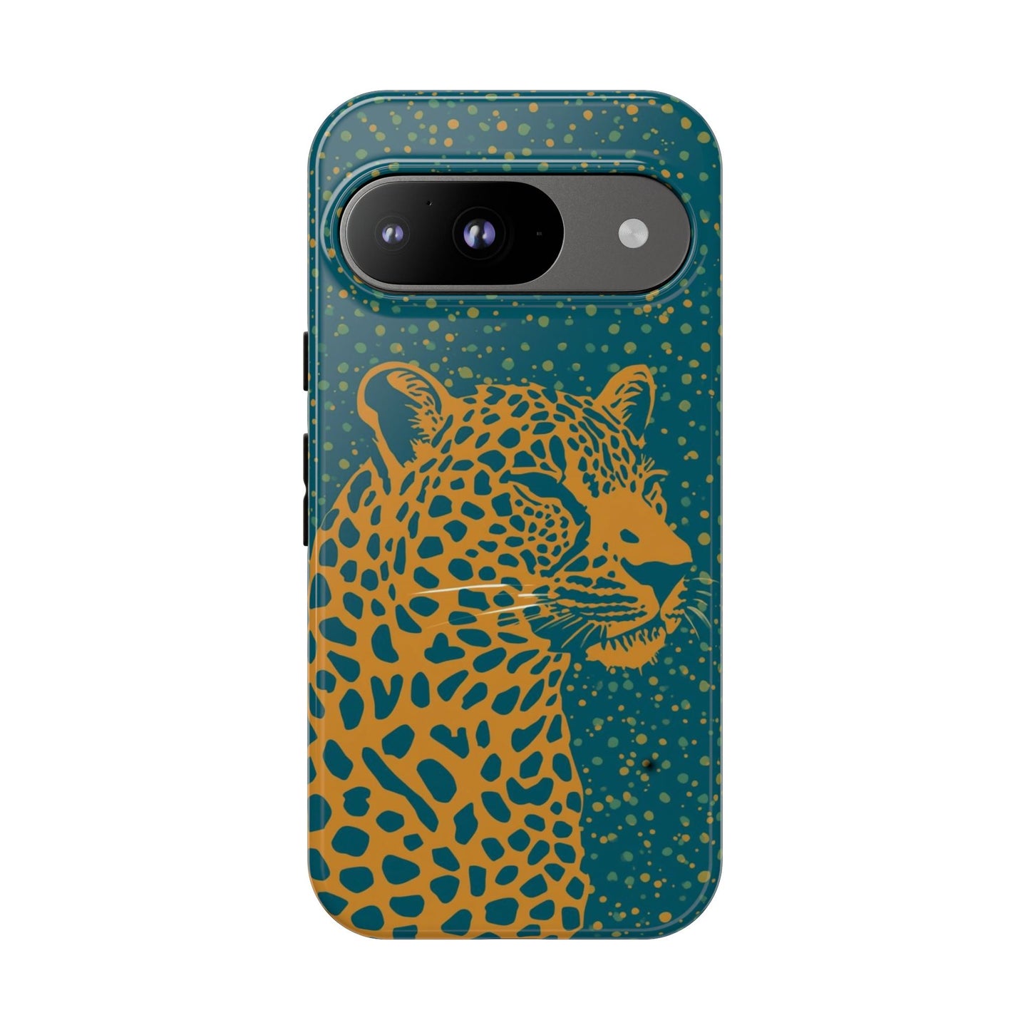 Leopard Spotlight Phone Case — Teal Gold Animal Print Protective Cover