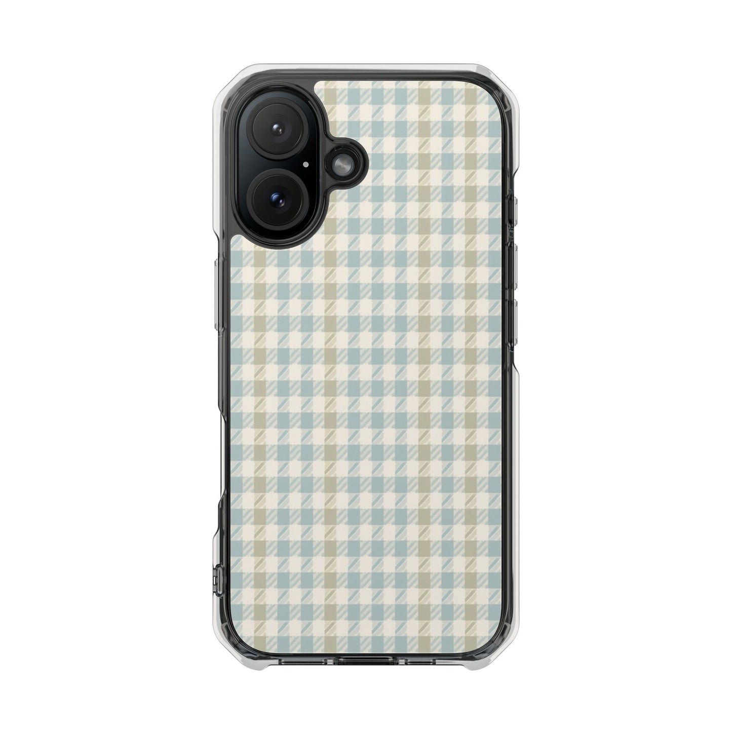 Clear Magnetic Phone Case — Pastel Blue Gingham Protective Cover
