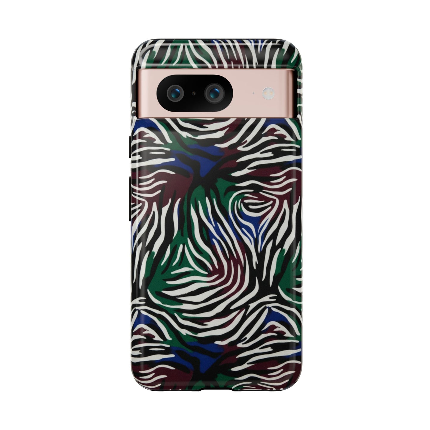 Zebra Camo Tough Phone Case – Green & Blue Animal Print Protective Cover