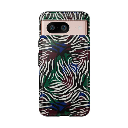 Zebra Camo Tough Phone Case – Green & Blue Animal Print Protective Cover