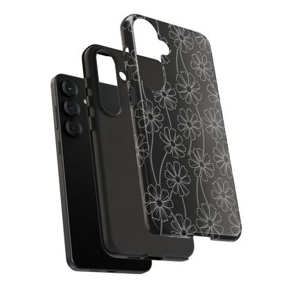 Floral Doodle Tough Phone Case — Black & Gray Daisy Pattern