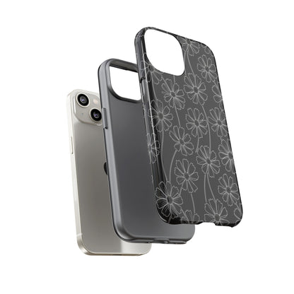 Floral Doodle Tough Phone Case — Black & Gray Daisy Pattern