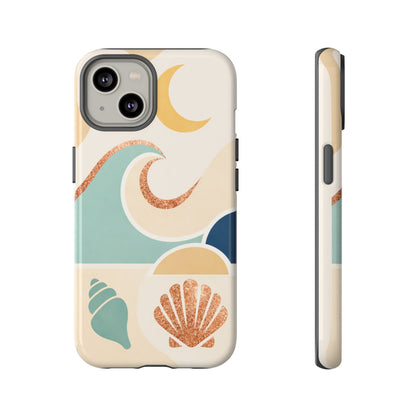 Sea Breeze Tough Phone Case — Retro Waves & Shells Design