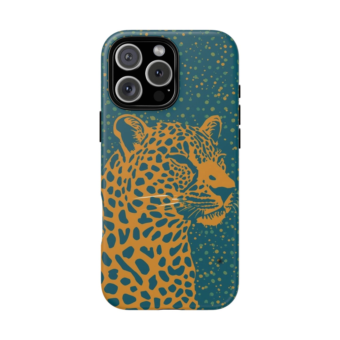Leopard Print Tough Phone Case — Gold Panther on Teal, Protective iPhone Cover