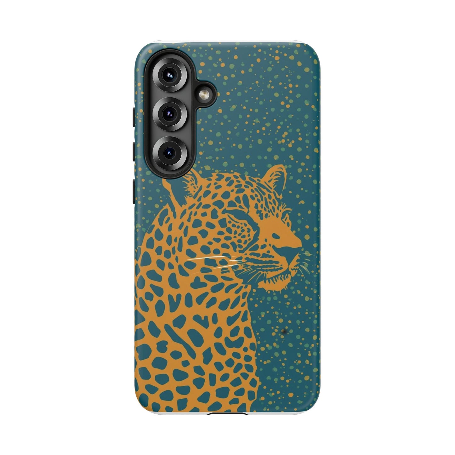 Leopard Spotlight Phone Case — Teal Gold Animal Print Protective Cover