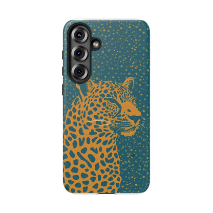 Leopard Spotlight Phone Case — Teal Gold Animal Print Protective Cover
