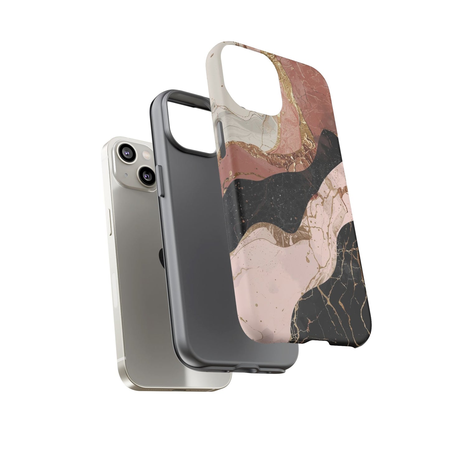 Marbled Rose Gold Phone Case — Abstract Pink & Black Protective Tough Case