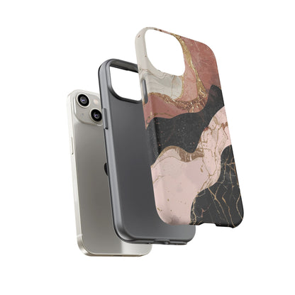 Marbled Rose Gold Phone Case — Abstract Pink & Black Protective Tough Case