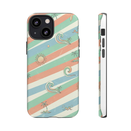 Surf Stripe Tough Phone Case — Retro Beach Waves Pattern