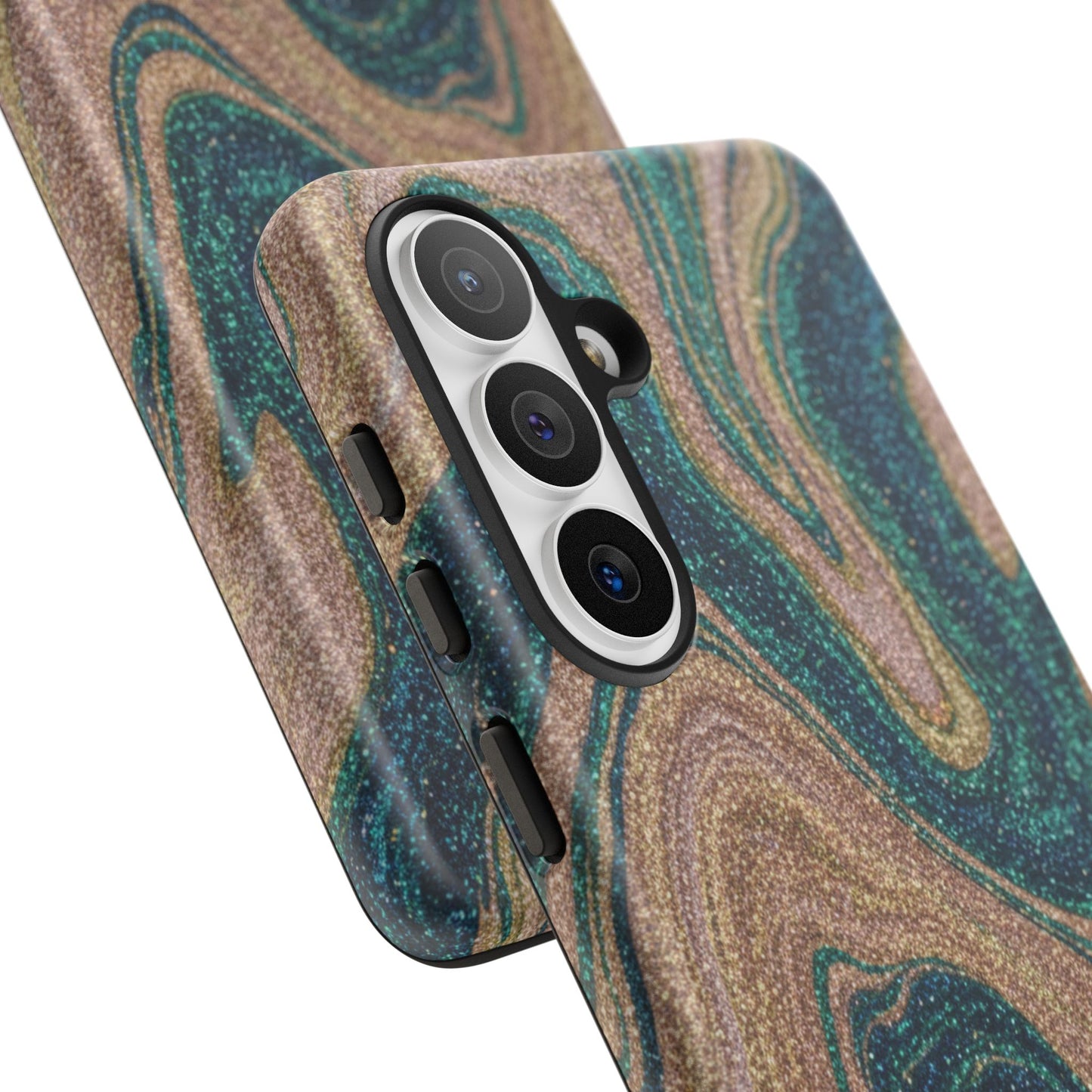 Marbled Teal & Gold Phone Case — Glitter Swirl Tough Case