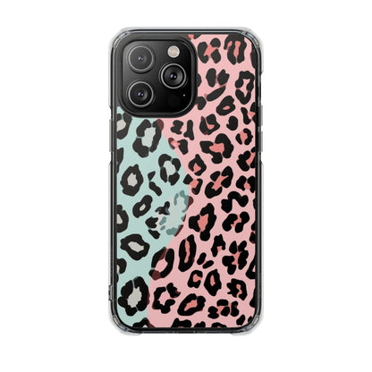 Clear Magnetic Phone Case — Pink & Mint Leopard Print