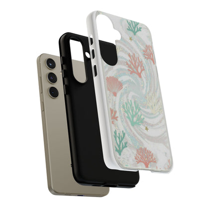 Seafoam Coral Tough Phone Case - Pastel Ocean Wave Design