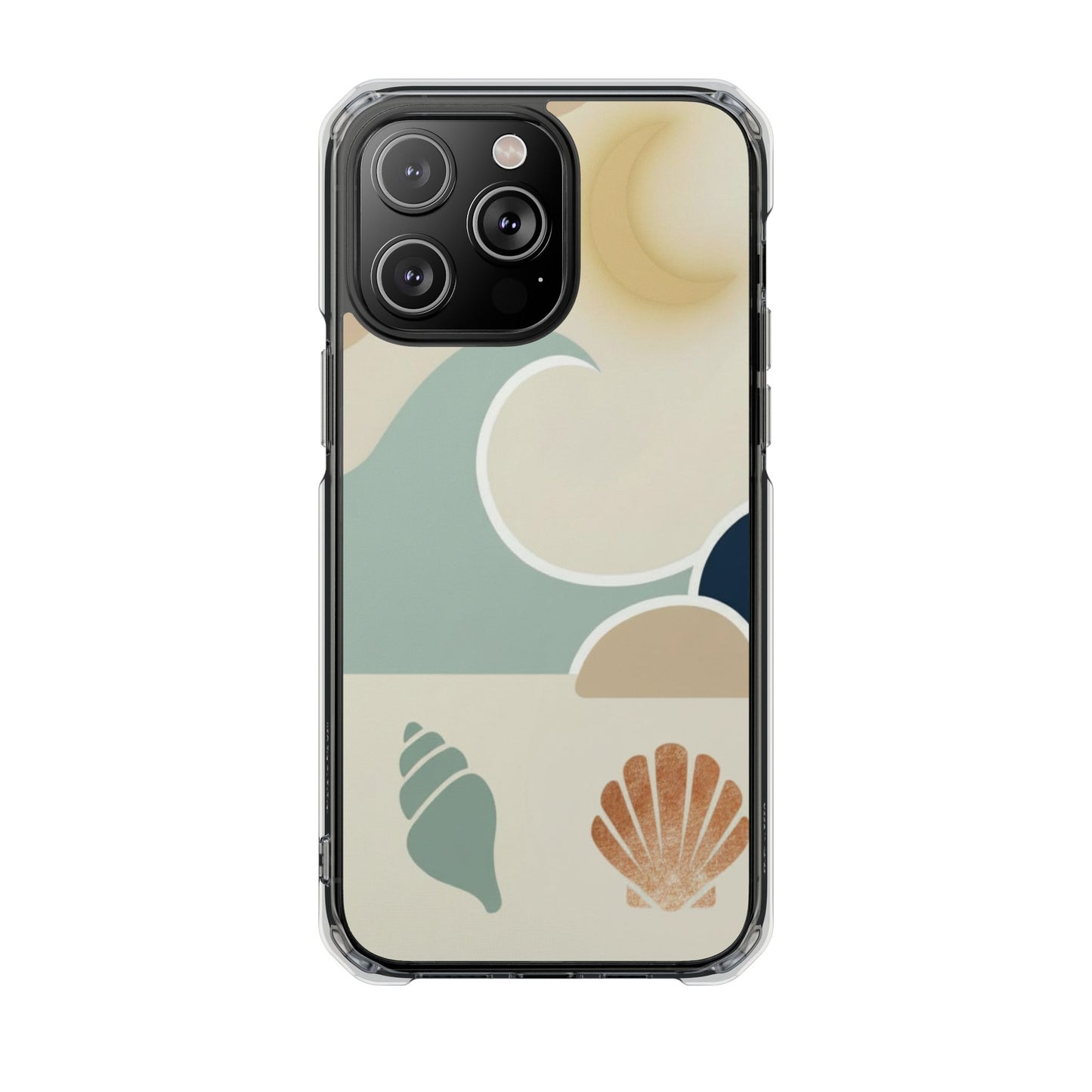 Clear Magnetic Phone Case — Coastal Shell & Wave Art, Minimal Beach Vibe