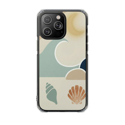 Clear Magnetic Phone Case — Coastal Shell & Wave Art, Minimal Beach Vibe