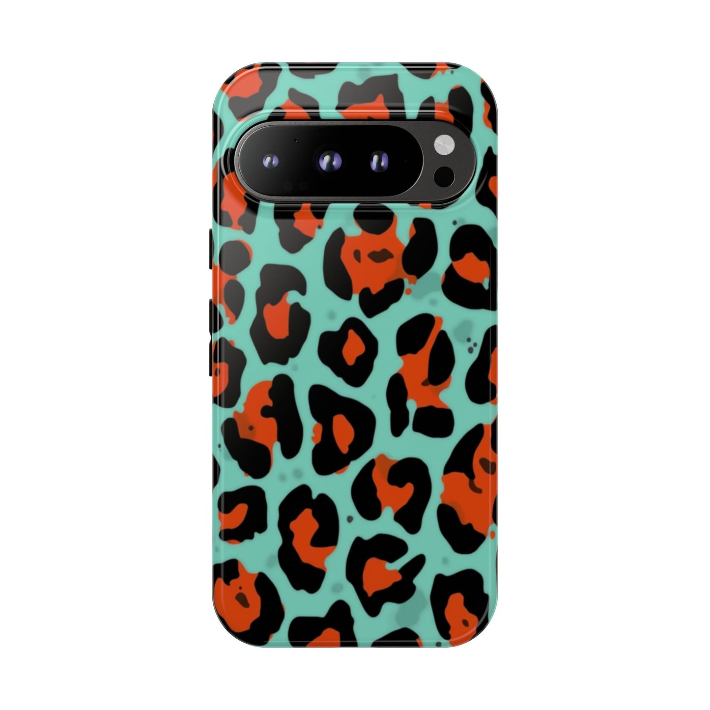 Leopard Print Tough Phone Case — Teal & Rust Protective iPhone Cover
