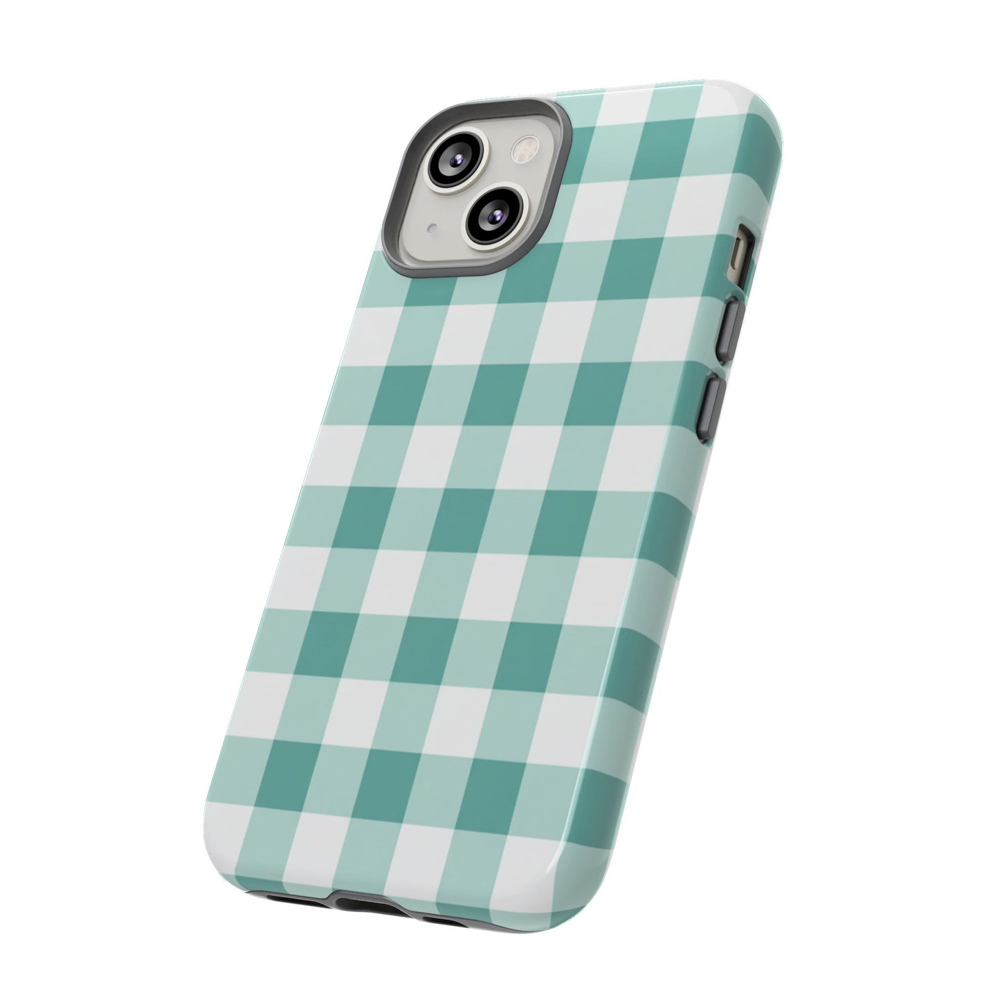 Mint Green Buffalo Check Tough Phone Case — Durable Plaid Protective Cover