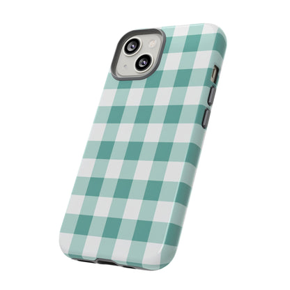 Mint Green Buffalo Check Tough Phone Case — Durable Plaid Protective Cover
