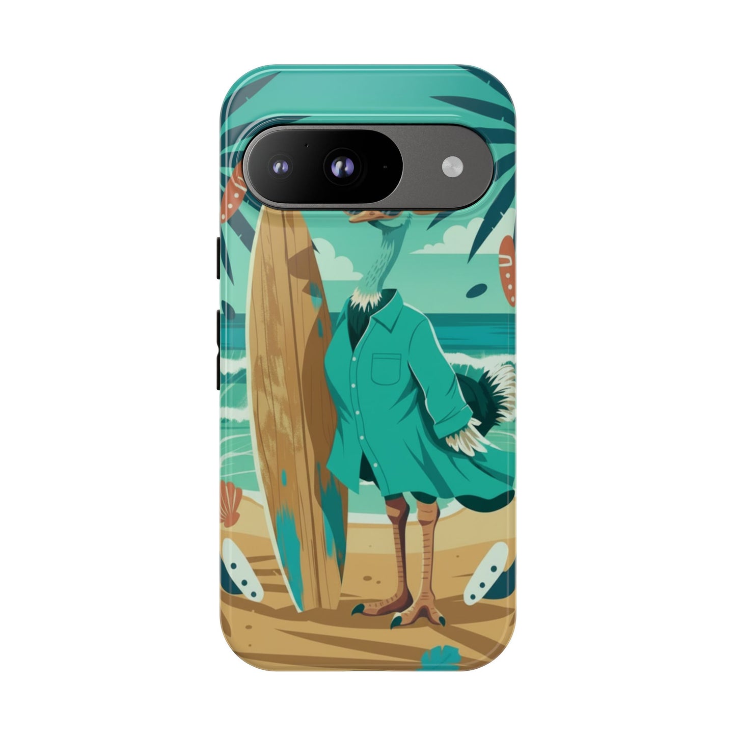 Phone Case — Retro Dressed Seagull Surfing Beach Illustration