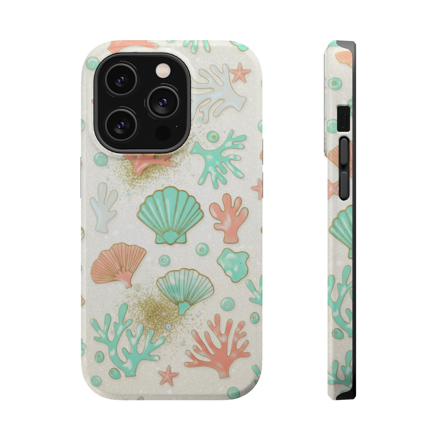 Sea Shells Magnetic Impact Phone Case — Pastel Coral & Teal Beach Design