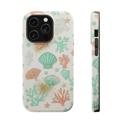 Sea Shells Magnetic Impact Phone Case — Pastel Coral & Teal Beach Design