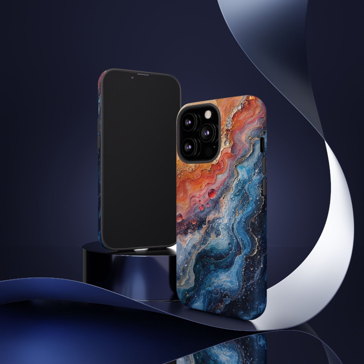 Marbled Galaxy Tough Phone Case — Abstract Blue & Coral Protective Cover