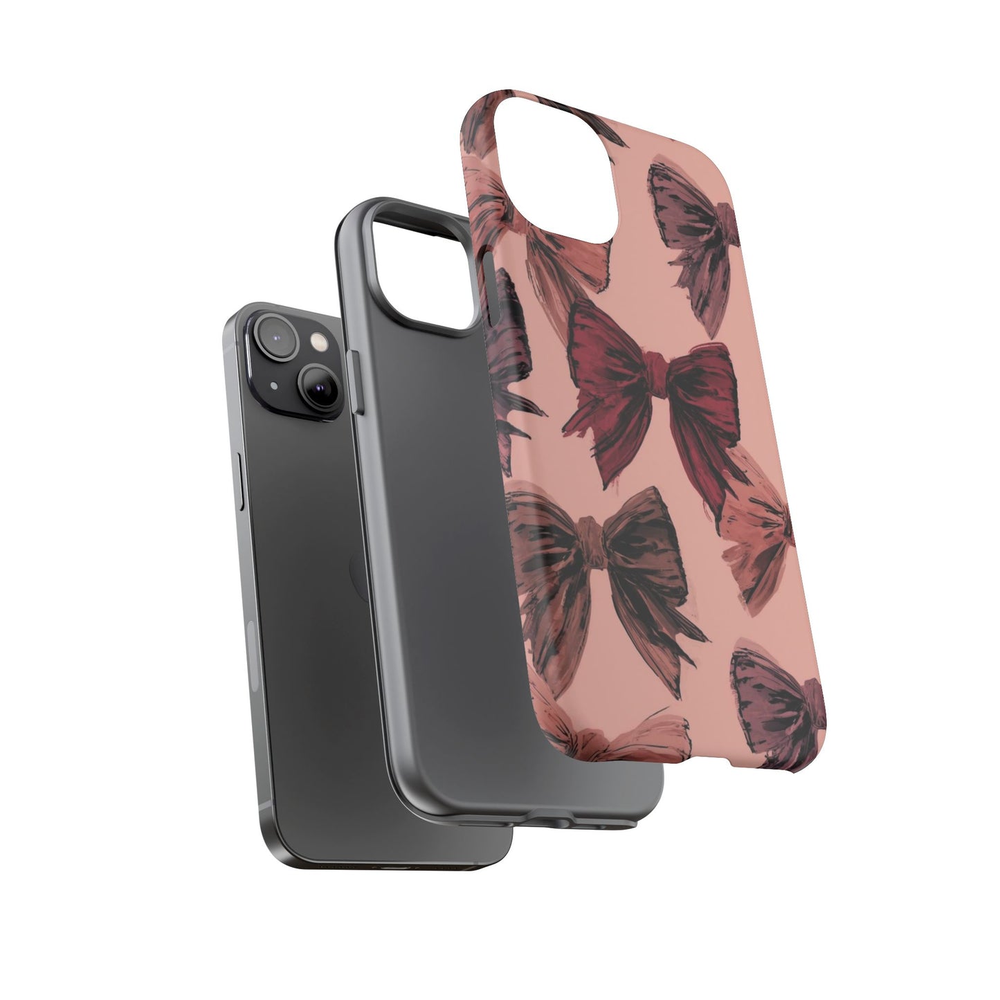 Bow Pattern Tough Phone Case — Pink Watercolor Bows Protective iPhone Cover