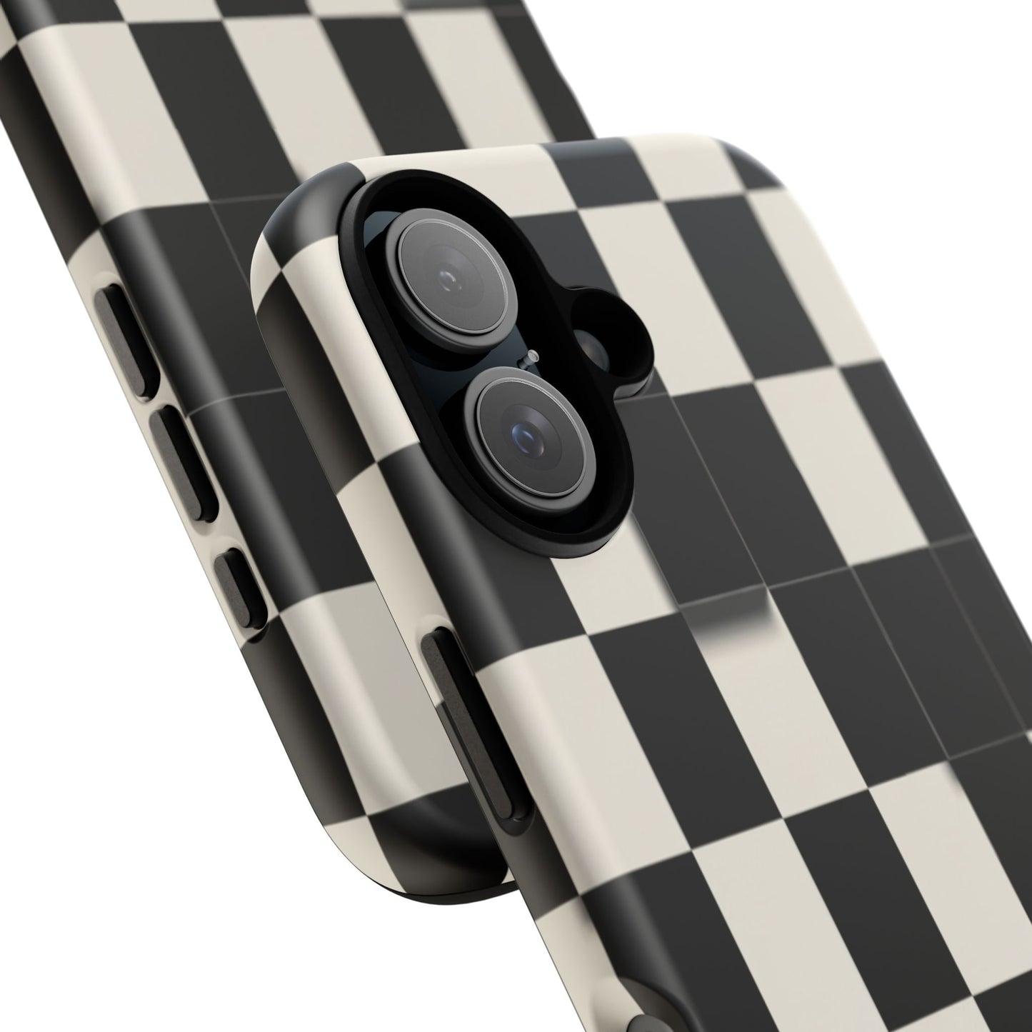 Checkerboard Tough Phone Case — Classic Black & Cream Grid Protective Cover