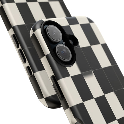 Checkerboard Tough Phone Case — Classic Black & Cream Grid Protective Cover