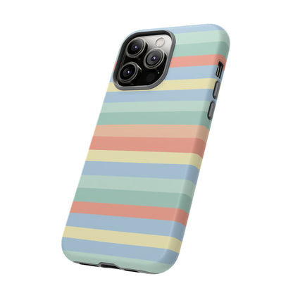 Pastel Striped Phone Case — Retro Horizontal Multi-Color Tough Case