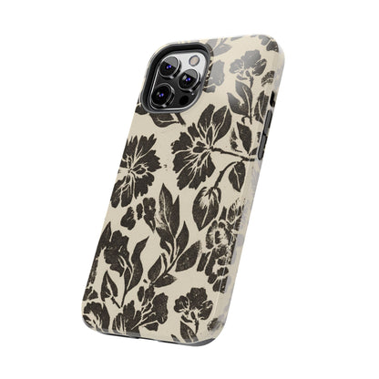 Floral Noir Tough Phone Case — Black Vintage Flower Protective Cover