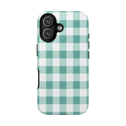 Mint Green Buffalo Check Tough Phone Case — Durable Plaid Protective Cover