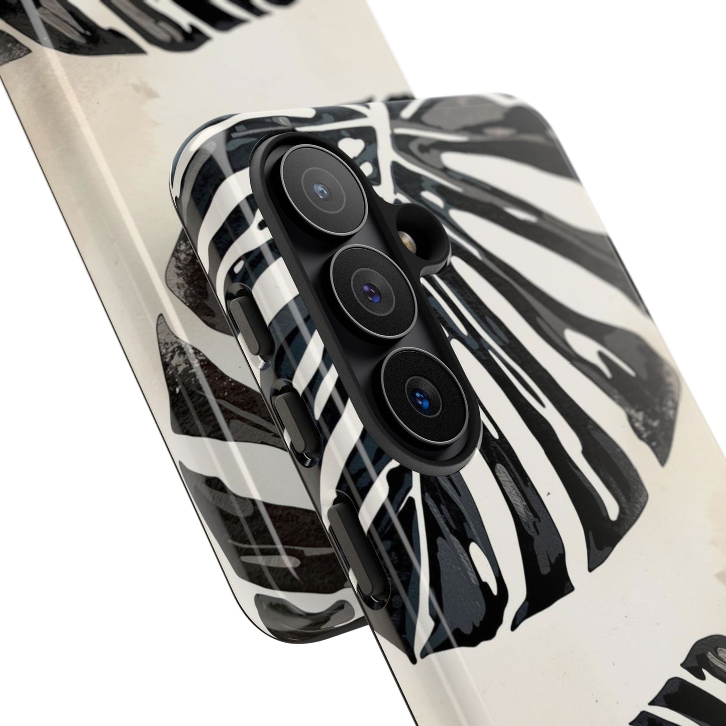 Monstera Leaf Tough Phone Case – Black & White Tropical Protective Case
