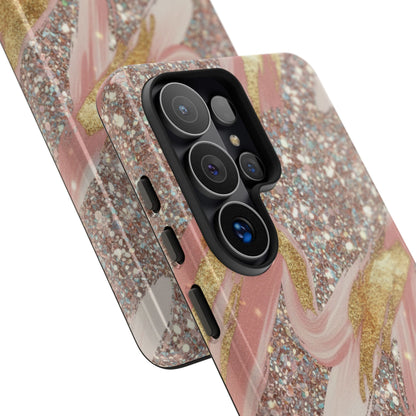 Glitter Blush Marble Phone Case — Pink Gold Swirl Tough Case