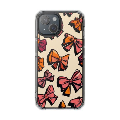 Clear Magnetic Phone Case — Hand-Drawn Pink & Orange Bows Design