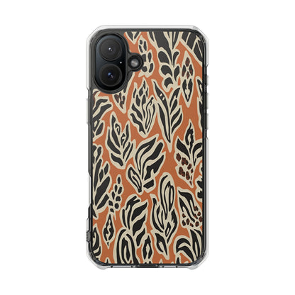 Clear Magnetic Phone Case — Earthy Abstract Leaf Pattern