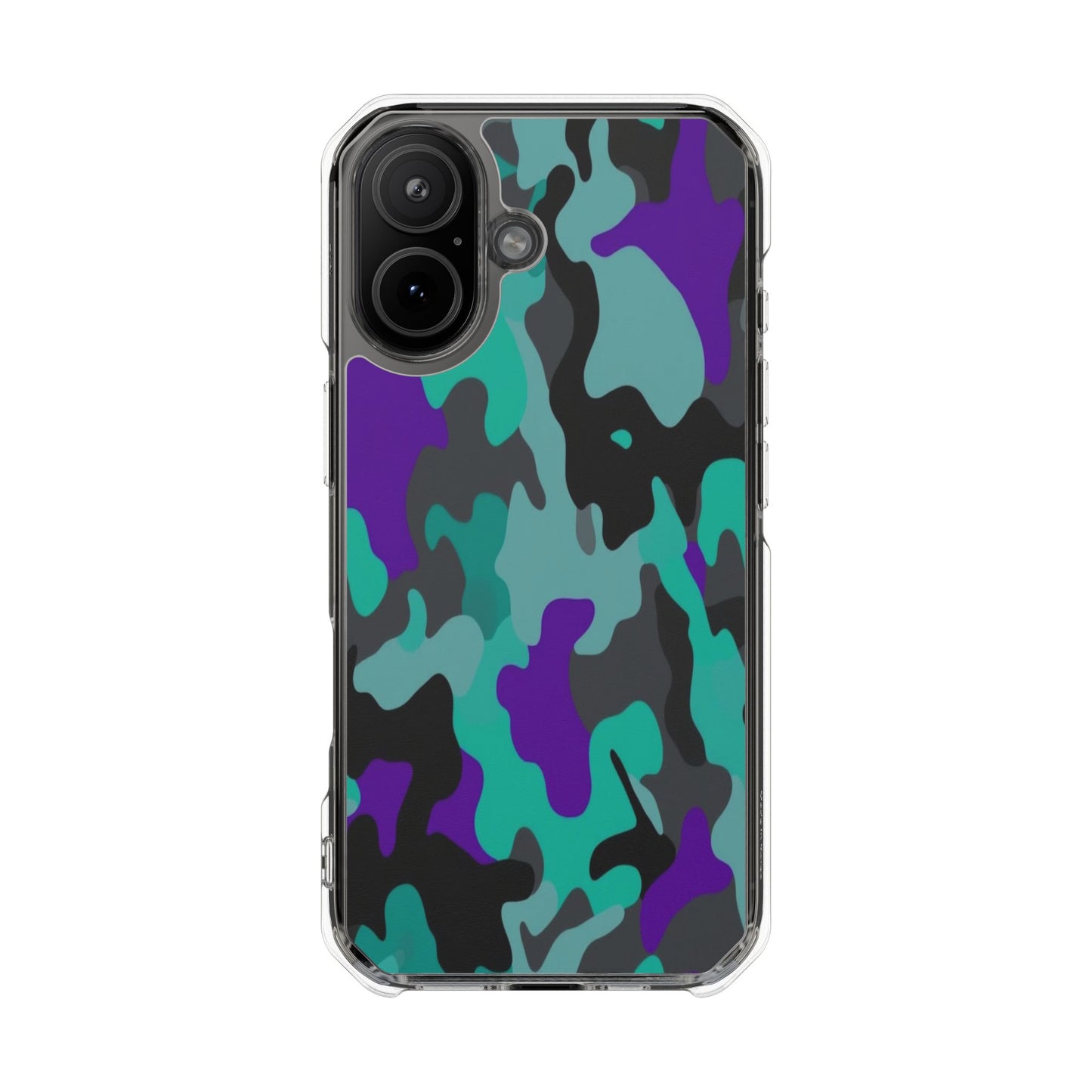 Camouflage Clear Magnetic Impact Phone Case — Teal & Purple Camo