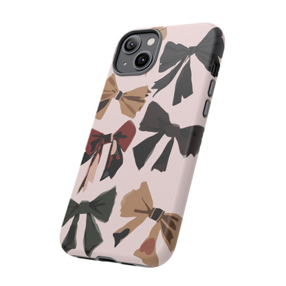 Bow Pattern Phone Case - Pink, Brown & Black Bows Protective Cover