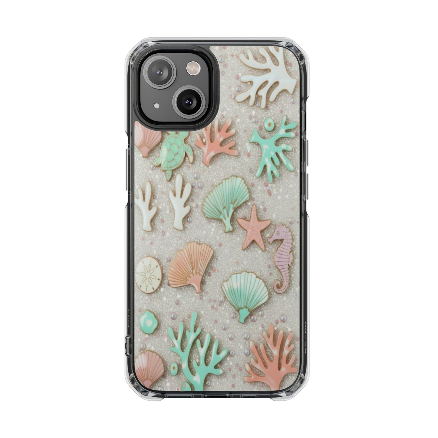 Clear Impact Phone Case — Pastel Seashell & Coral Beach Design (Magnetic)