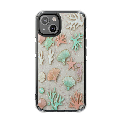 Clear Impact Phone Case — Pastel Seashell & Coral Beach Design (Magnetic)
