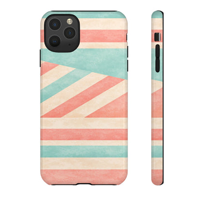 Pastel Stripes Tough Phone Case – Retro Coral & Teal Protective Cover
