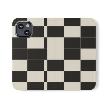 Checkered Flip Phone Case – Black & Cream Retro Grid Wallet Case