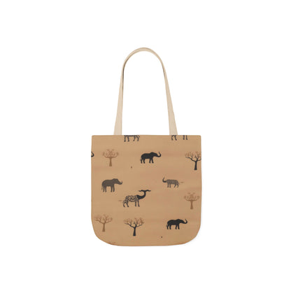 Elephant Safari Canvas Tote — Neutral Animal Print Beach & Market Bag