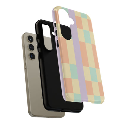 Pastel Checkered Phone Case — Retro Stripe Tough Case