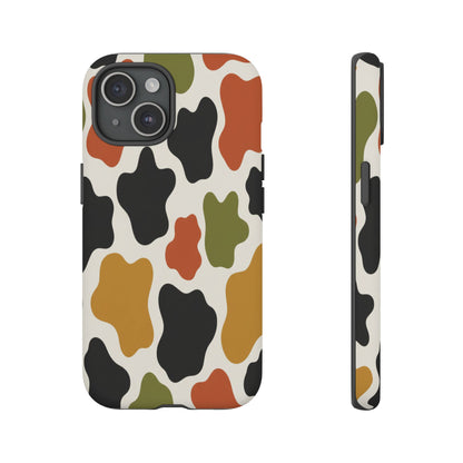 Camouflage Pattern Tough Phone Case – Retro Olive, Rust & Mustard Protective Cover